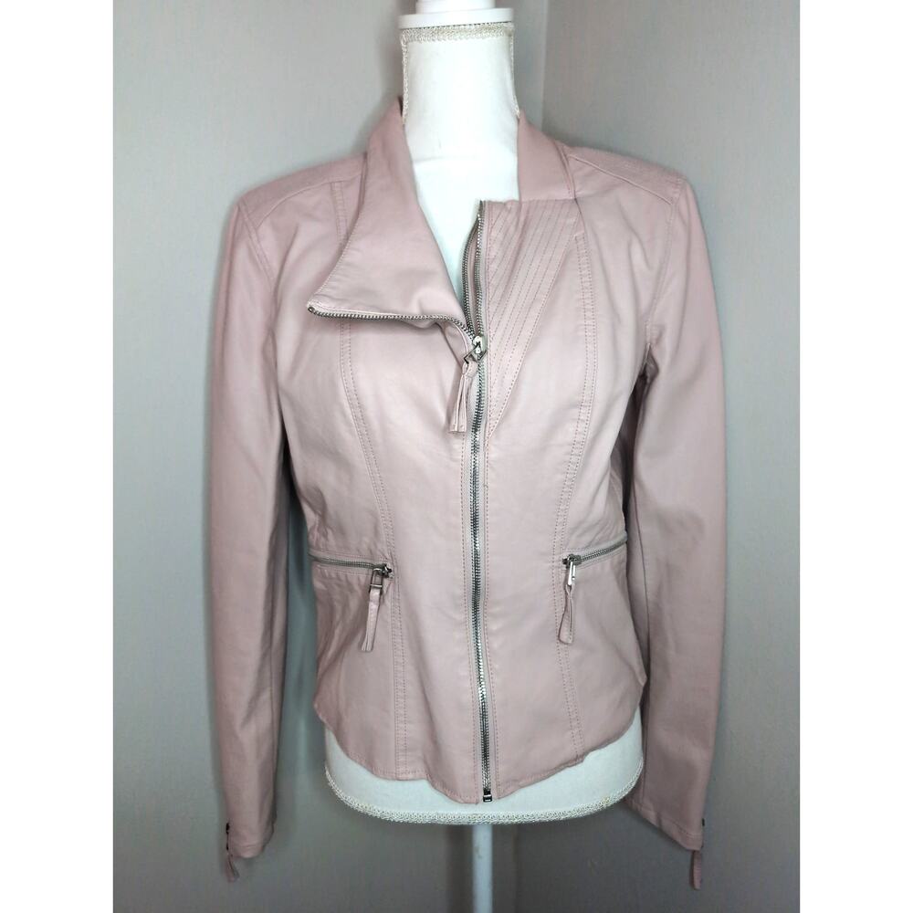 BlankNYC Blush Pink Moto Jacket Faux Leather Biker Minimalist Womens Medium